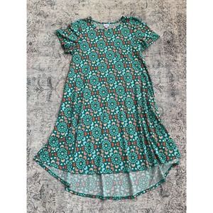 LuLaRoe Dress Women's L Short Sleeve Maxi Green w/ Crescent Pattern